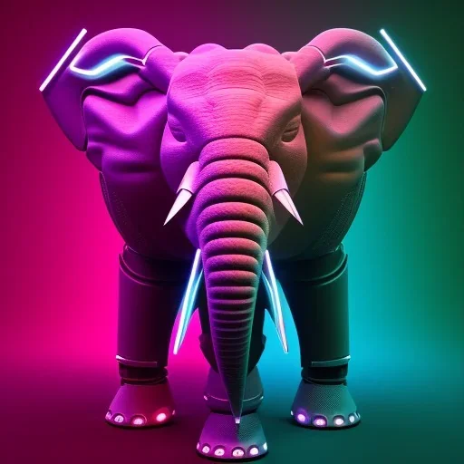 A beautiful portrait of a cyborg elephant neon color scheme, high key lighting, volumetric light high details psychedelic background