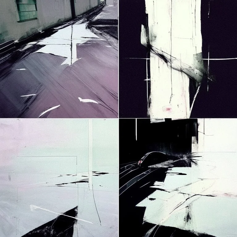 Minimal abstract oil paintings desolate 1960s carpark concrete fragments and naked bodies. style of Justin Mortimer and Francis Bacon. road markings.