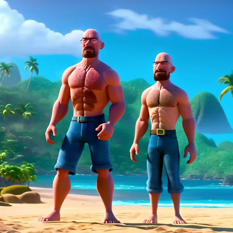 shirtless Walter White family , 8k, tropical beach background, jaun