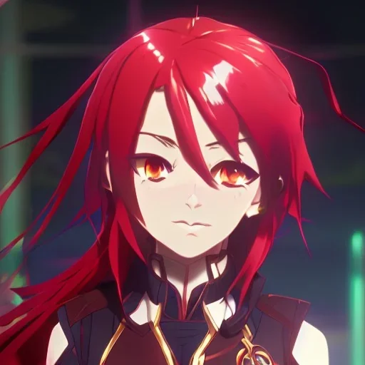 long red hair cute beatiful ritsuka fujimaru gudako in a battle suit with a soft face, anime manga high quality upscaled shiny Fate Grand Order Cosmos in The Lostbelt