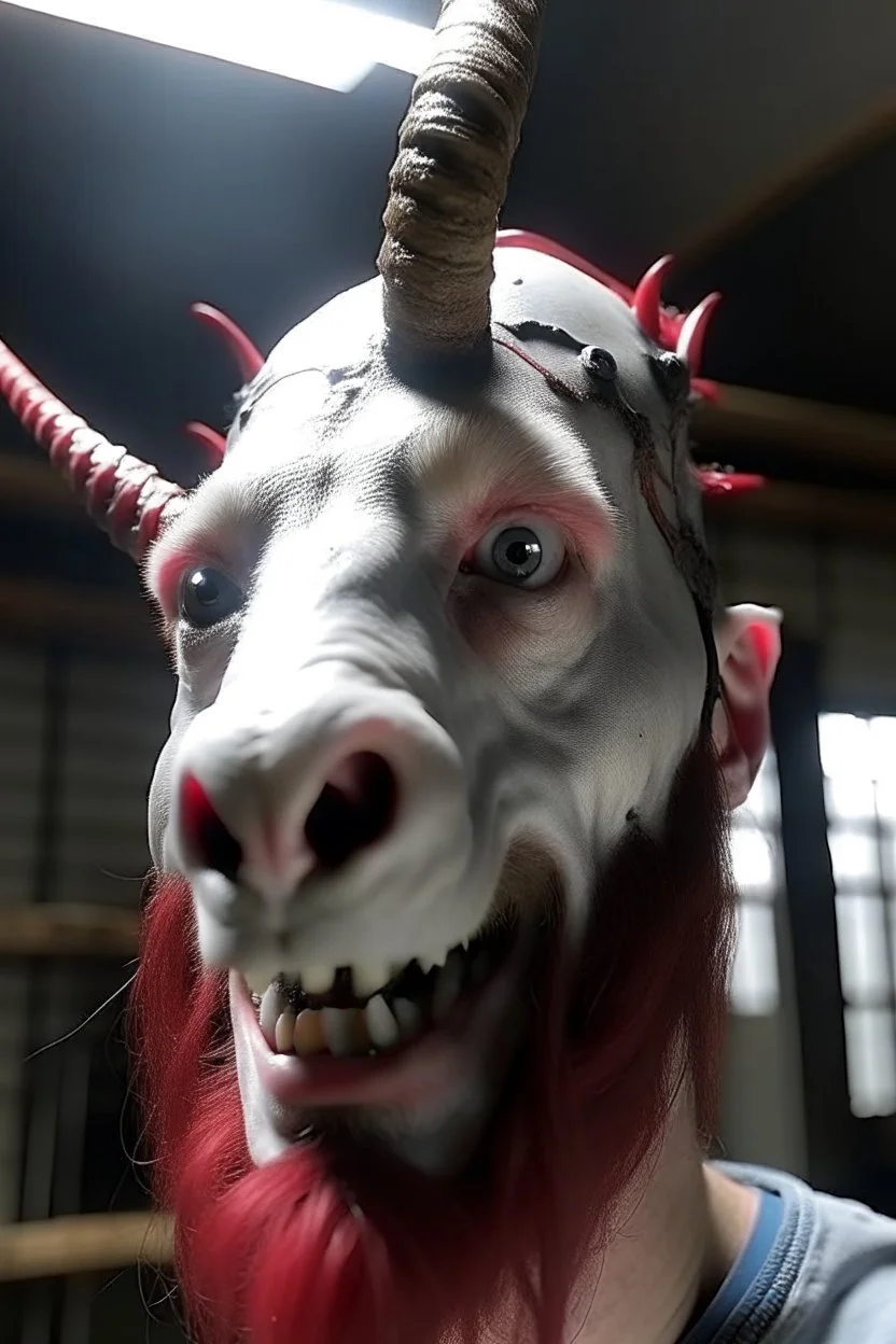 CGI animation look and add a bloody Unicorn horn.