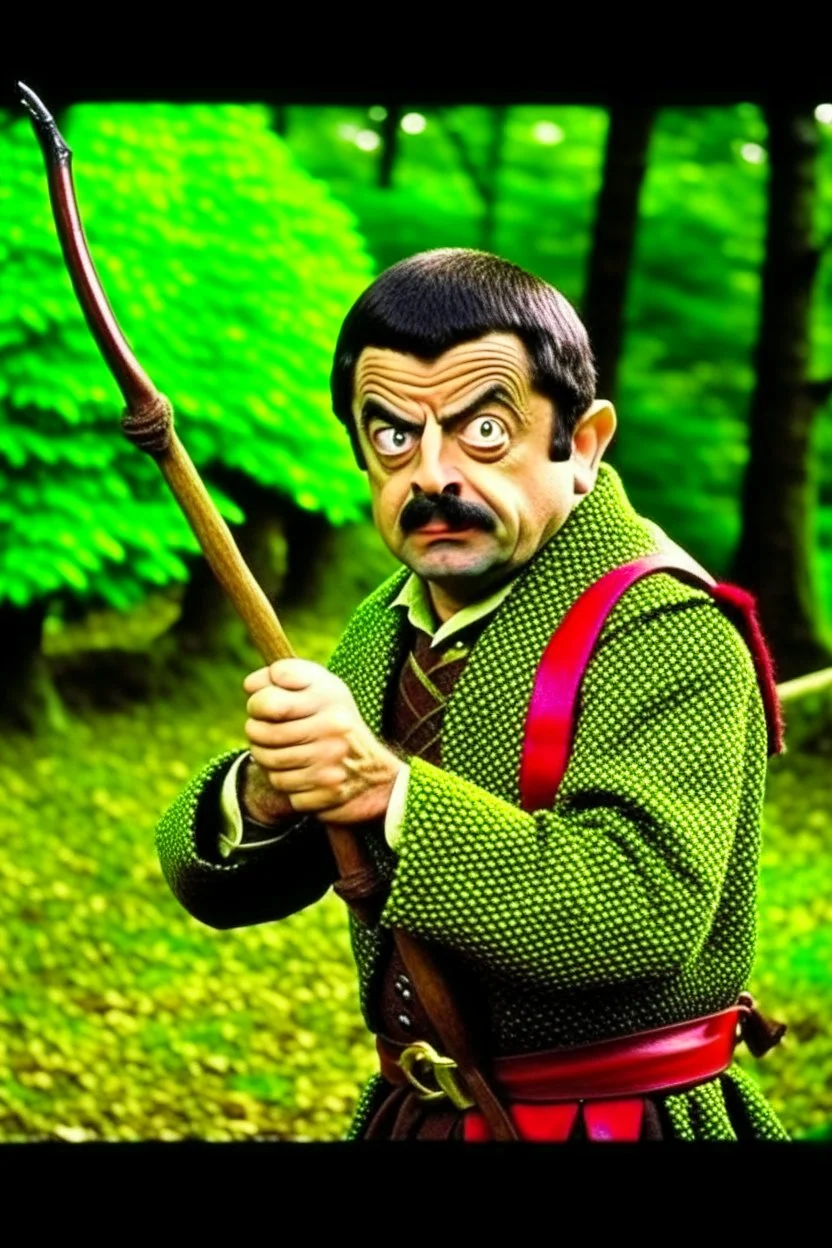 mr bean as robin hood shooting bow and arrow