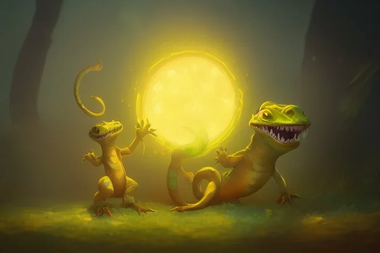 a super cute glowing lizard baby, yellow theme, bright art masterpiece artstation. 8 k, sharp high quality artwork in style of jose daniel cabrera pena and greg rutkowski, concept art by tooth wu, blizzard warcraft artwork, hearthstone card game artwork, cute animal