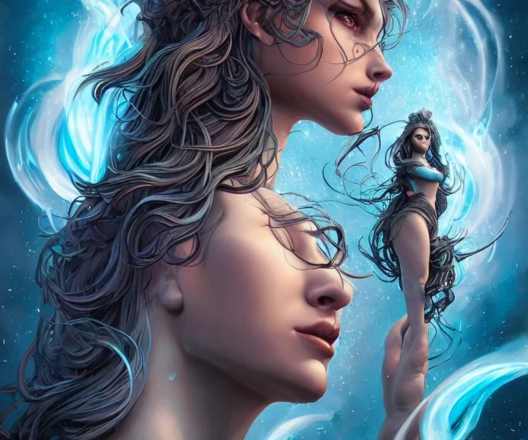 Four doll divine representing each, one of each of the elements of the four elements: Fire: Earth: Air: Water. Four female figures. Mark Brooks and Dan Mumford, comic book art, perfect, smooth elemental galactic space core. Detailed photograph, WLOP, Unreal Engine 5 volumetric lighting Insanely intricate face hair lashes hyper detailed painting by Ismail Inceoglu Huang Guangjian and Dan Witz Central fantasy art album cover art resolution HD