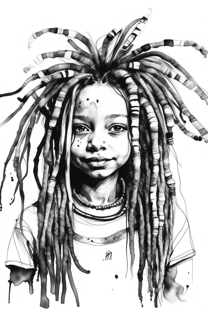 Watercolor black and white dreadlocks girl with funny style