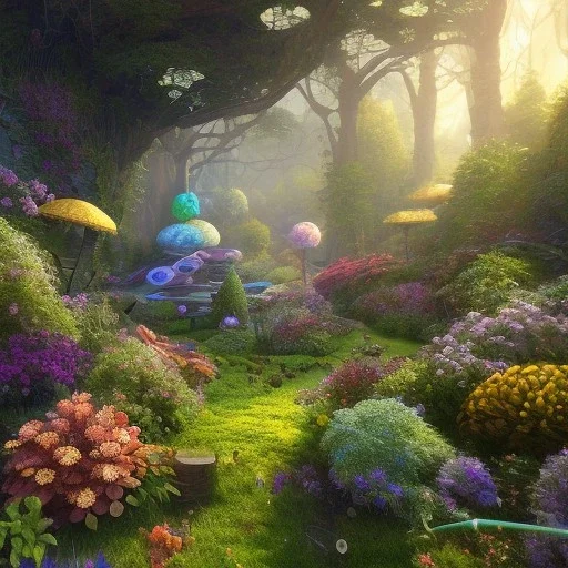 pixar style, volumetric summer garden environment and background, realistic painting of debris ship, looking excited, volumetric lighting, dramatic lighting, detailed digital painting, extreme dense and fine fur, anime, ornate, colour-washed colors, elegant, small minutiae, tiny features, particulars, centered, smooth, sharp focus, renderman gofur render, 8k, uhd, detailed eyes, realistic shaded volumetric lighting, sunlight caustics, backlight, centered camera view