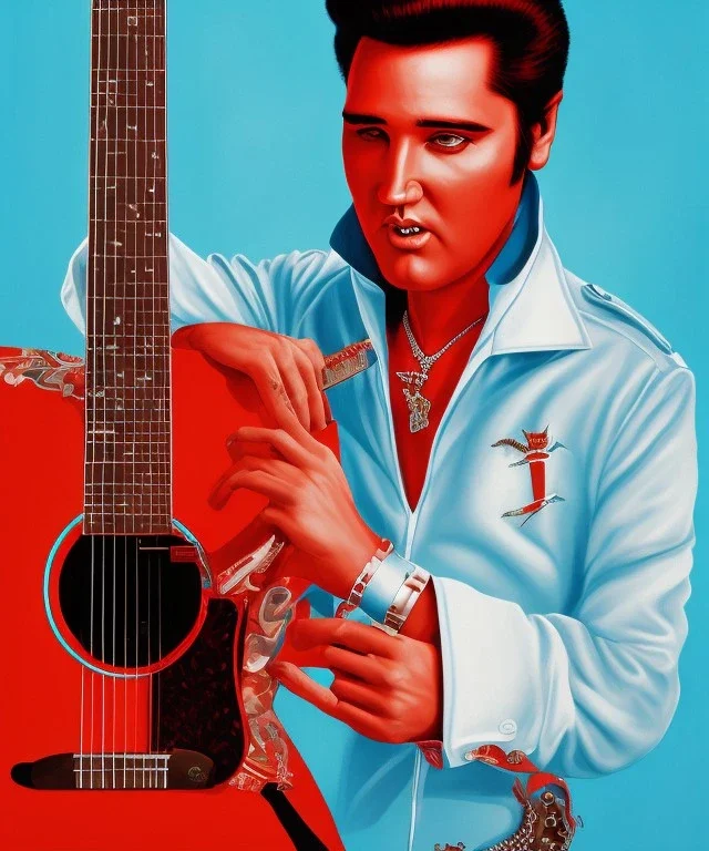 Elvis playing a flamingo as a guitar