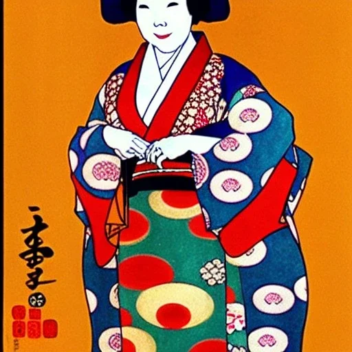 Retrato de cuerpo entero una Geisha Bella voluptuosa con kimono con el estilo de Gustav Klimt