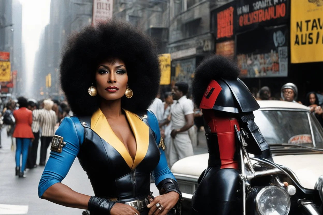 [Jean-Paul Riopelle] Pam Grier as Coffy imeets Judge Dredd in a vibrant street of MegaCity One
