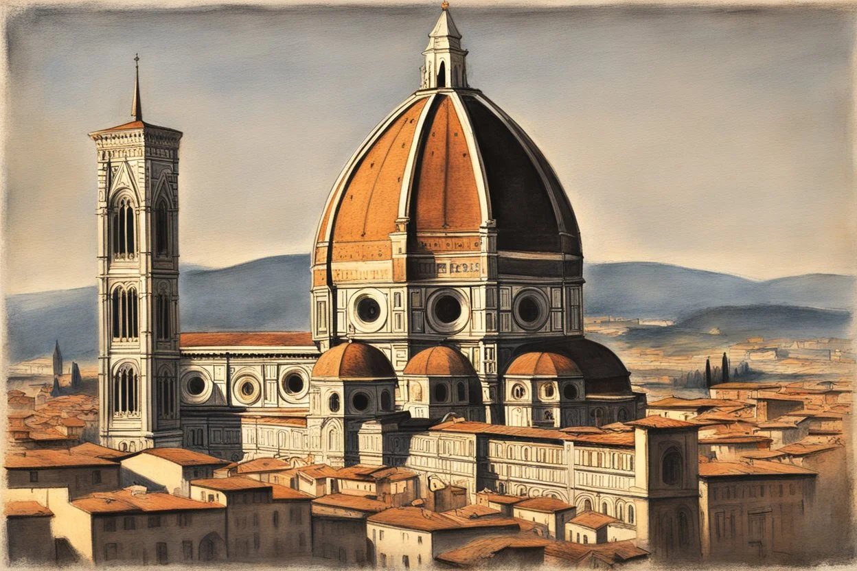 leonardo da vinci in firenze in sunshine, shading pastel and charcoal