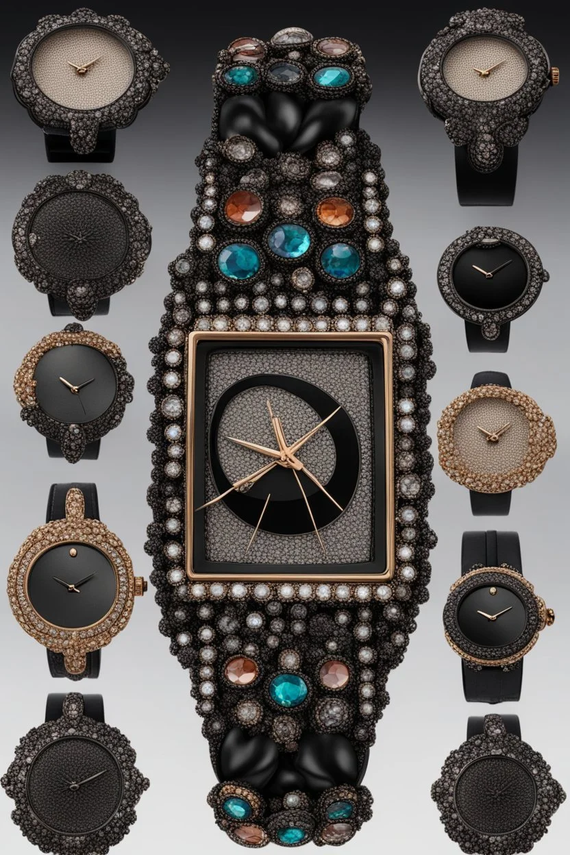 Black wristwatch set with precious stones