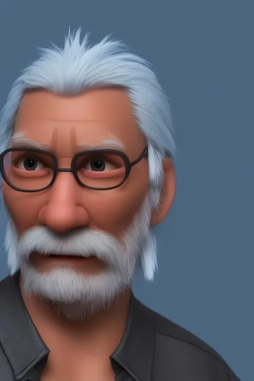 3D render of a cyberpunk tribal old man, gray hair and goatee, on a dark blue jungle background, digital art