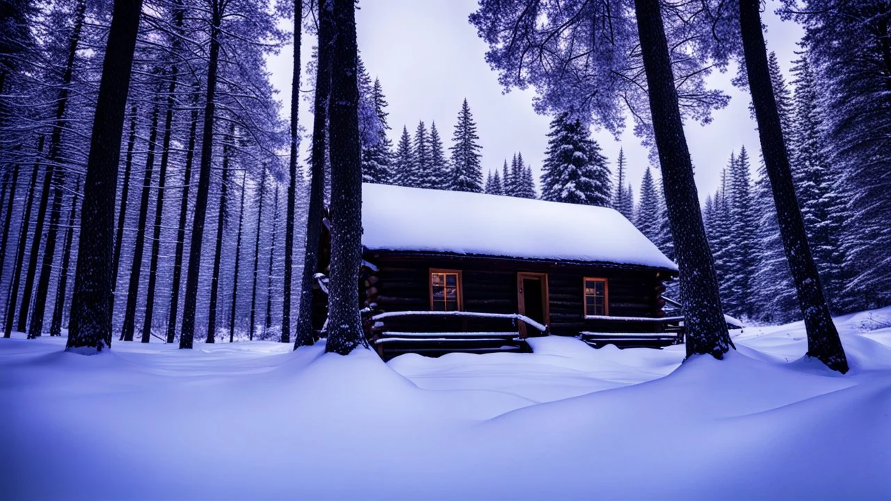 cabin in forest in winter