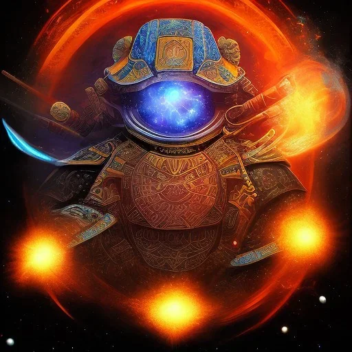 samurai space turtle with a supernova exploding behind