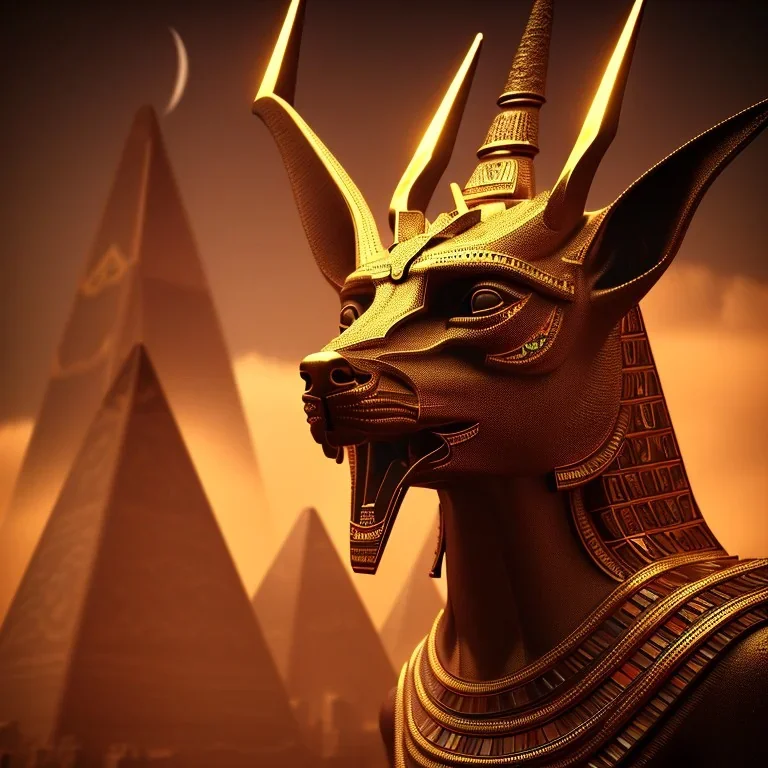 A portrait post-apocalypse of Jackal Egyptian God Anubis ,in a sin city pyramid, sci-fi fantasy style, volumetric lighting, particales,highly detailed,cinamatic,8k,3D,fire and black deep colours,ignore NSFW.