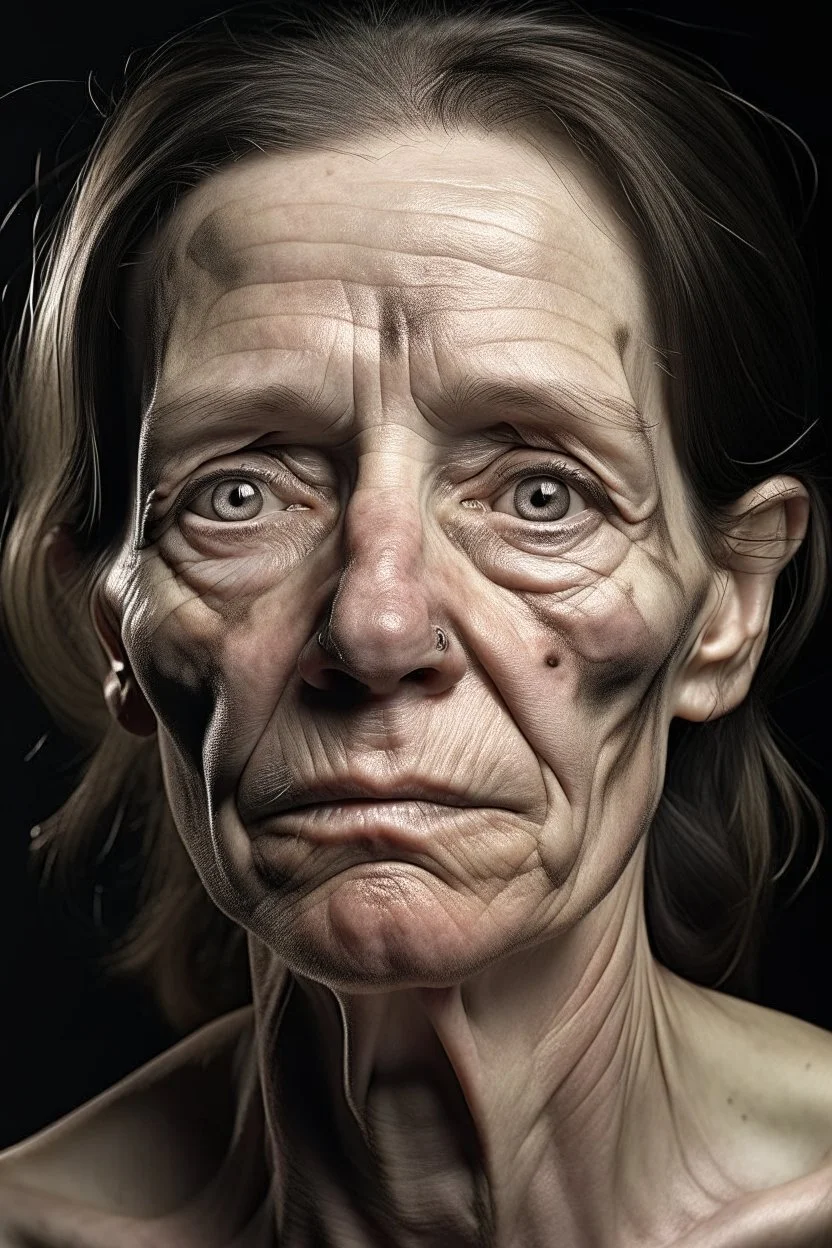 a picture of a female face, skewed eyes, skin blemishes, squint, stiff face, stretched nape, ugly, unbalanced body, unnatural, unnatural body, age spot, asymmetric, asymmetric ears, bad anatomy, bad face, bad proportions, broken hand, broken leg, broken wrist, collapsed eyeshadow, corpse, cripple cross-eyed, disfigured, , disproportionate, eerie, elongated throat, extended cervical region, extra limb, fat, flawed structure, gruesome, imperfect eyes, incorrect physiology, macabreFujifil