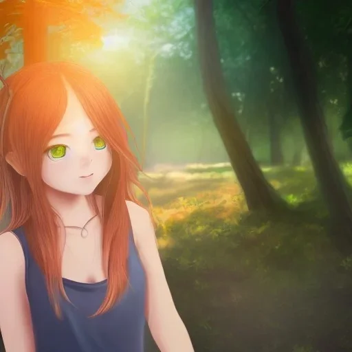 Insanely portrait of beautiful girl day, sunny, relaxing, sea, trees, real details anime style, realistic, glowing forest, 8k