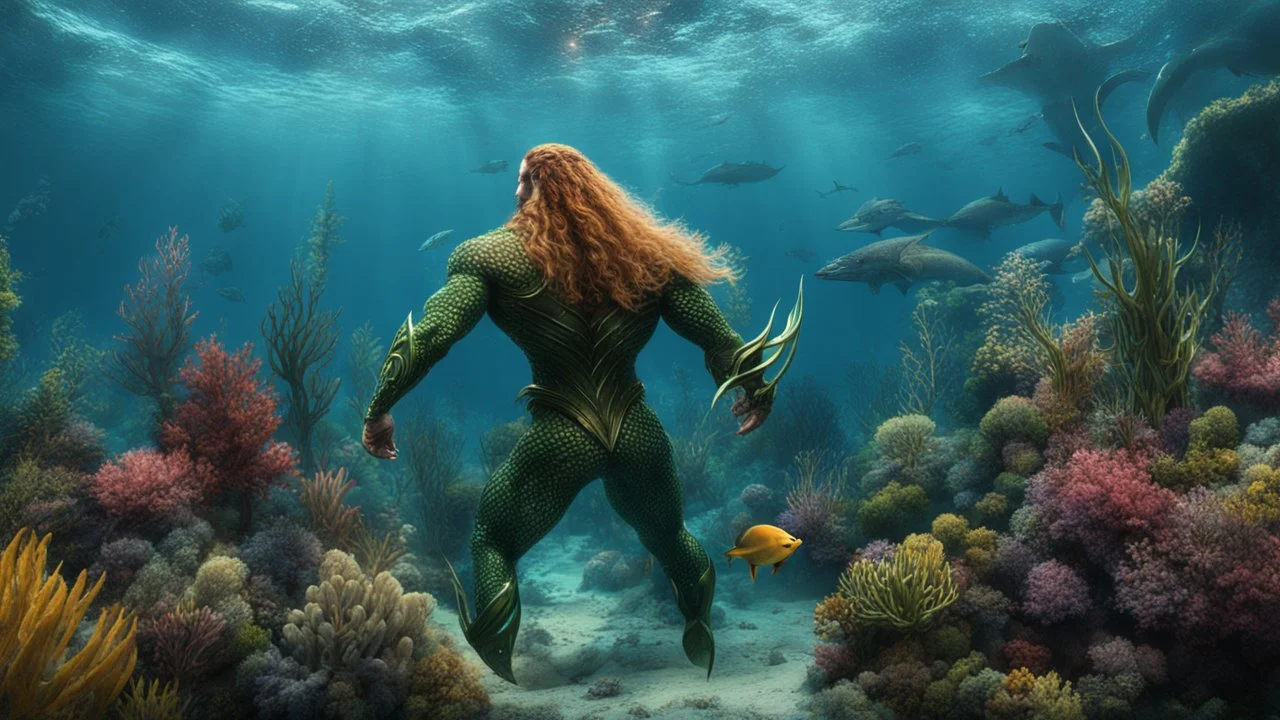 hyperrealistic 4k, seas from the movie aquaman, a lot of plants, and creature, sea animal, underwater