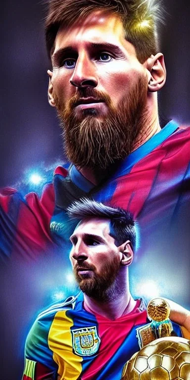 Insanely detailed portrait of messi in argentina jeesey wearing an infinity gauntlet bearing a world cup trophy emblem::perfect proportions::by Artgerm, Greg Olsen, Pixar, WLOP:: hyperrealistic, hyper detailed,photorealistic::a masterpiece,incredible composition,amazing depth, imposing,meticulously composed::Mappa studios::detailed matte painting,deep color,fantastical,intricate detail,splash screen,complementary colors,fantasy concept art, 8k reso trending on Artstation Unreal Engine