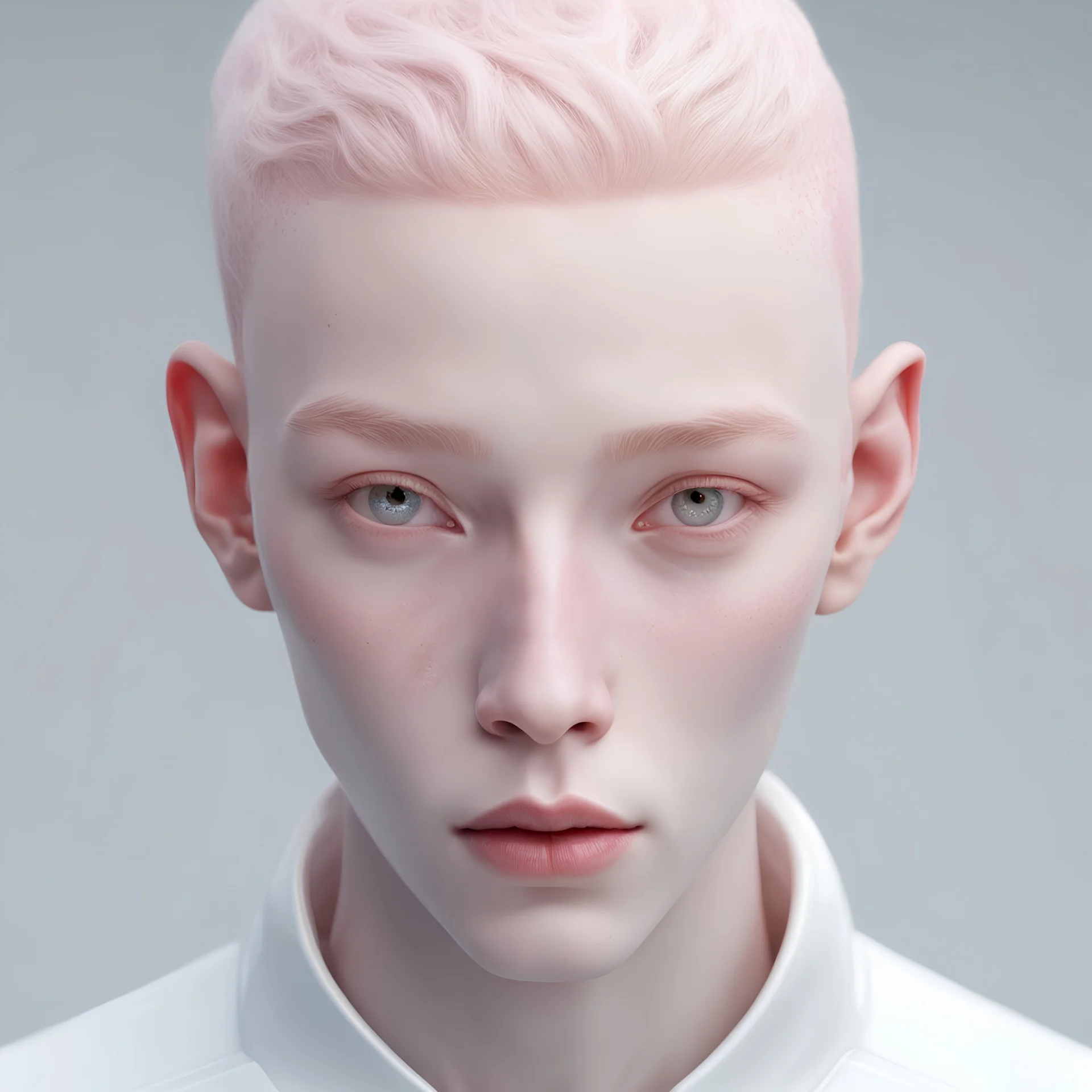 create a close up of a person with freckles on their head, inspired by Yanjun Cheng, featured on zbrush central, afrofuturism, portrait of albino mystic, 1 7 - year - old boy thin face, white cyborg fashion shot, smooth red skin, a stunning young ethereal figure, detailed astronaut, erwin olaf, singularity sculpted �ー etsy, maxim sukharev