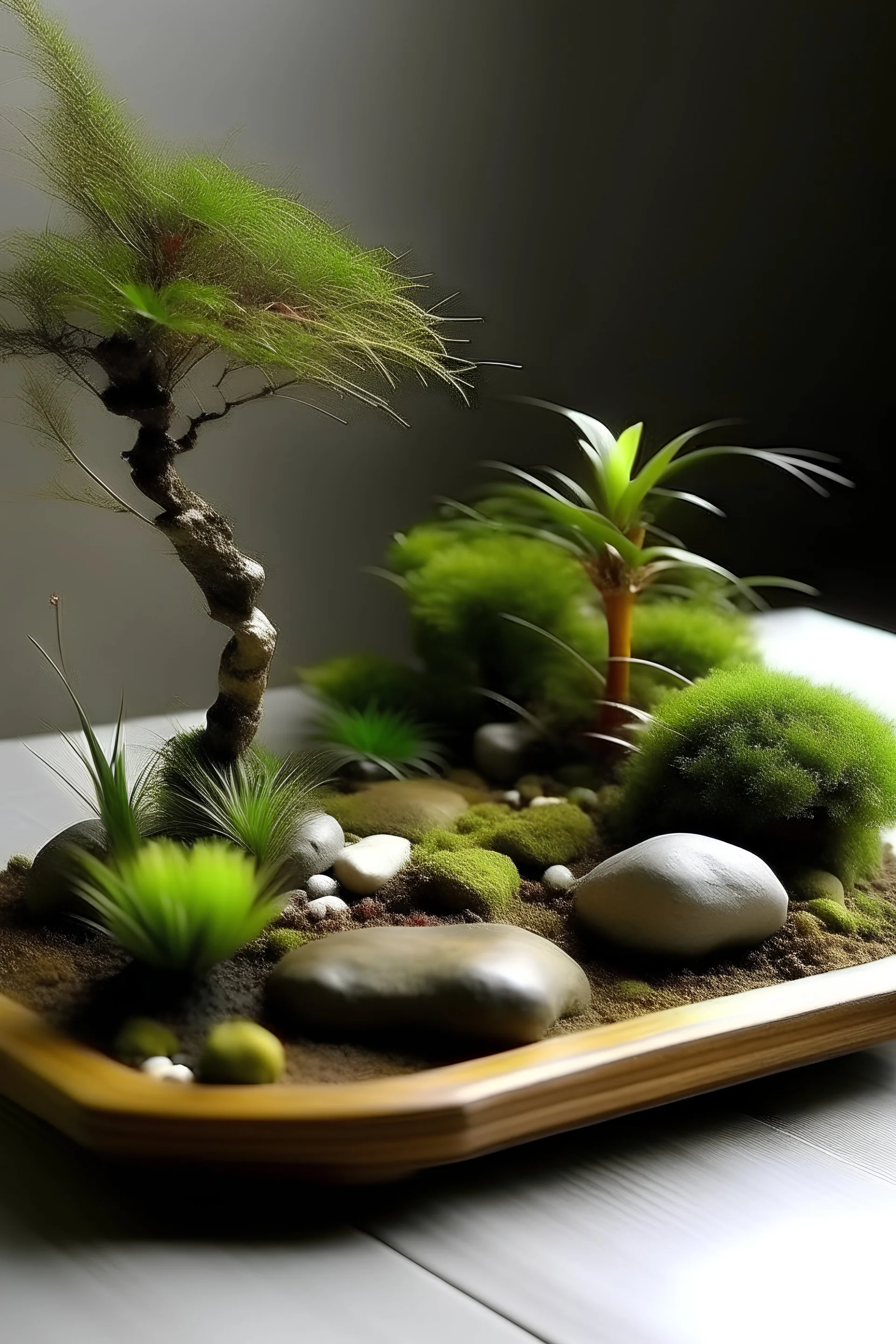 small zen Japanese garden for a table, ikebana style