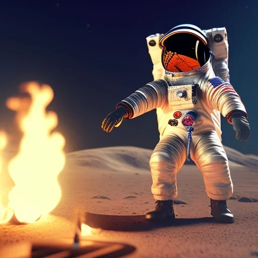 astronaut cooking marshmallows on barbecue from mars unreal engine 5, octan render