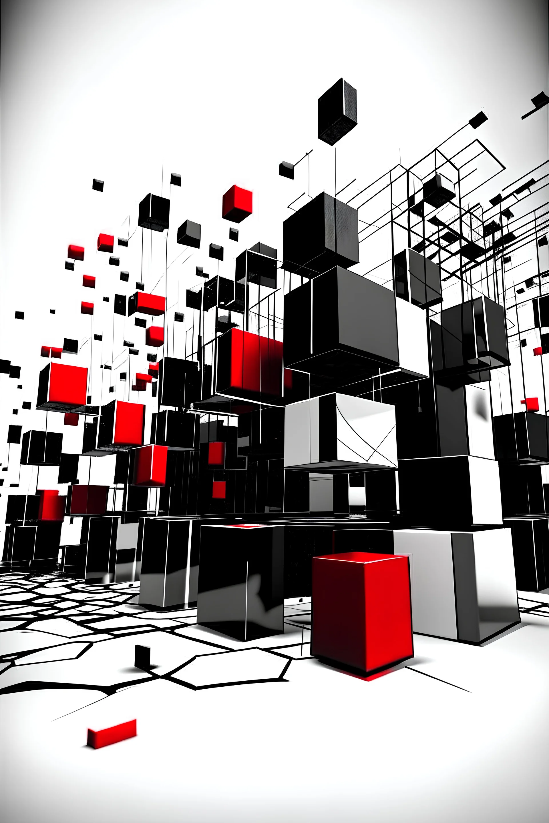 Metabolism, Lines-Cubes in air, Black white Red,