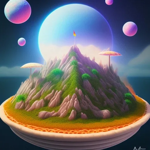 100mm photo of isometric floating island in the sky, surreal pizza with pizza, intricate, high detail, behance, microworlds smooth, macro sharp focus, centered