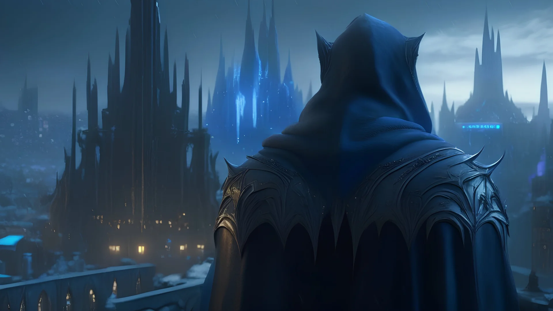 arthas menethil hood on looking at Modern City 4k