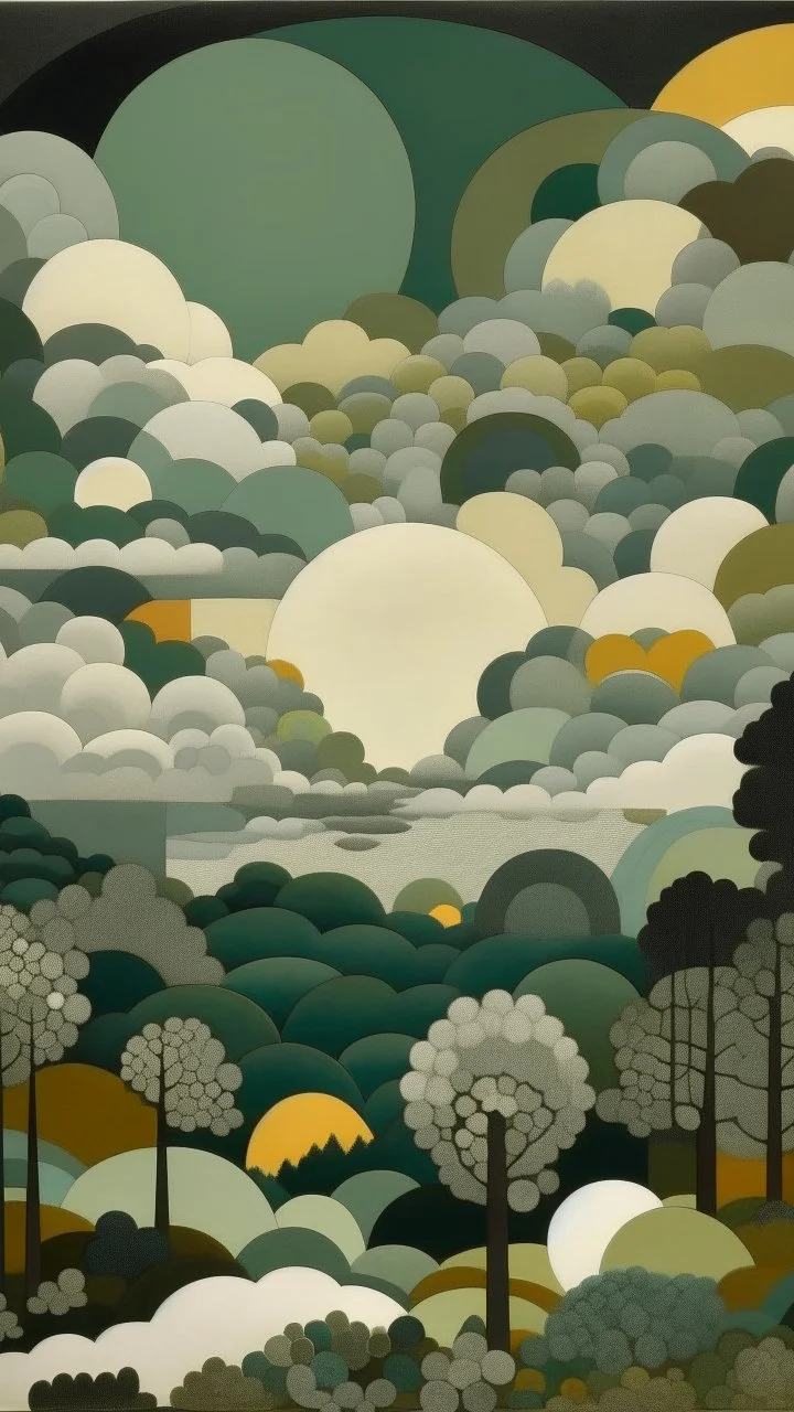 A grayish green sky with geometric clouds painted by Edward Hicks