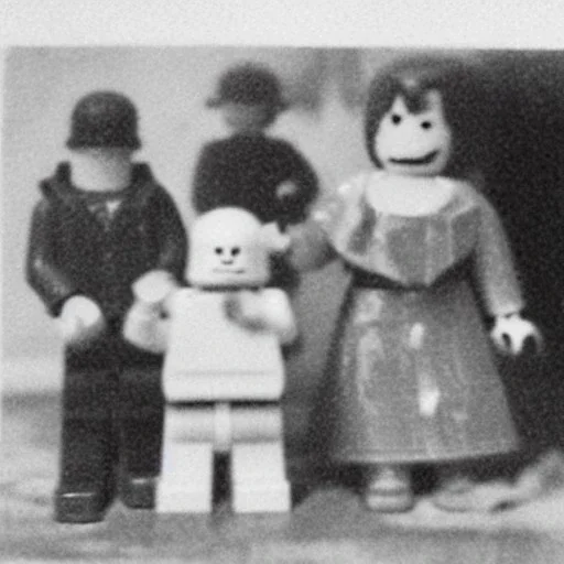 Old creepy photo of unusual children with lego