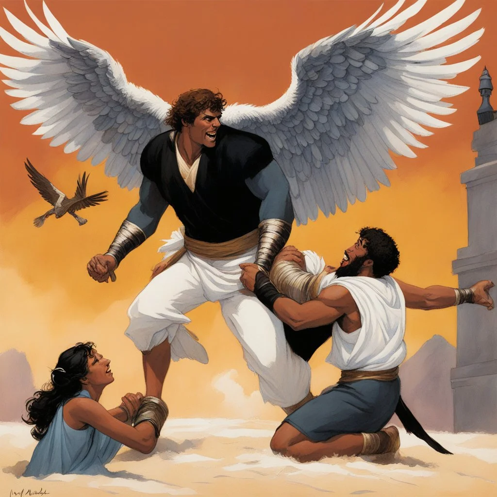 [illustration for Osprey Publishing’s by Angus McBride] Jacob wrestling with angel