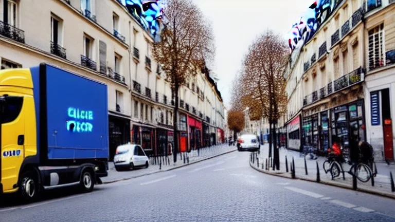 A police Tesla Cybertruck is chasing a Tesla 'Model S Plaid' at top speed, by the 'Sacre Coeur', in Paris. CINEMATIC. WIDE ANGLE LENS. PHOTO REAL.