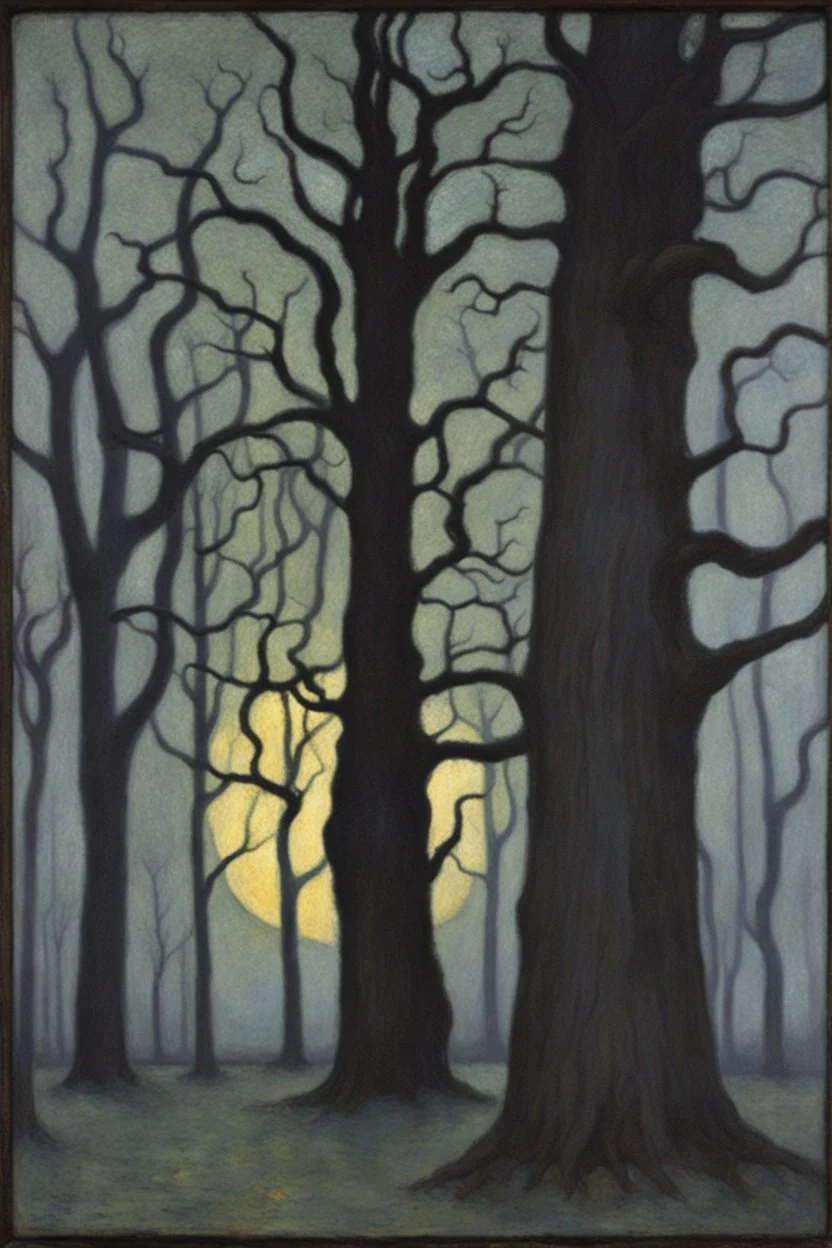 Night, trees, rocks, creepy, gothic horror films influence, georges lemmen and henry luyten paintings