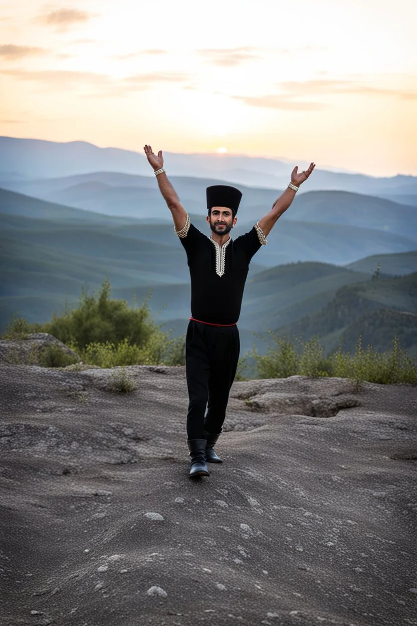 A full-body shot of an azeri man in folk costum