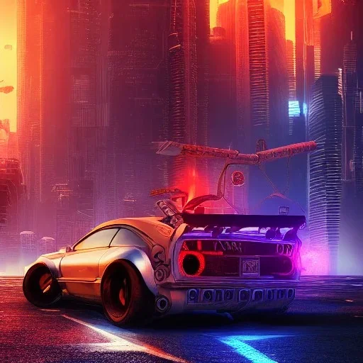 cyberpunk,landscape ,cars , cinamatic, highly detailed, close up, 4k , deep colours, gold , fire , red, purple,dark ,etheral , utopia , apocalypse,