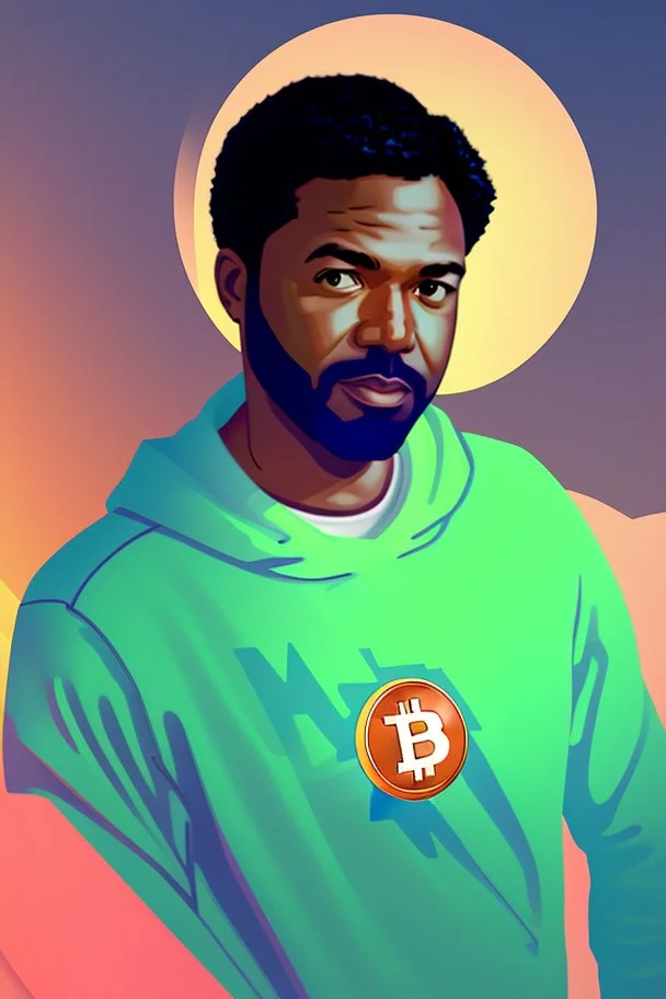 Bitcoin inventor with hootie, soft contrast, soft colors,. Matrix background