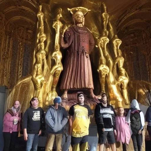 People standing in front of the God waiting for apocalypse