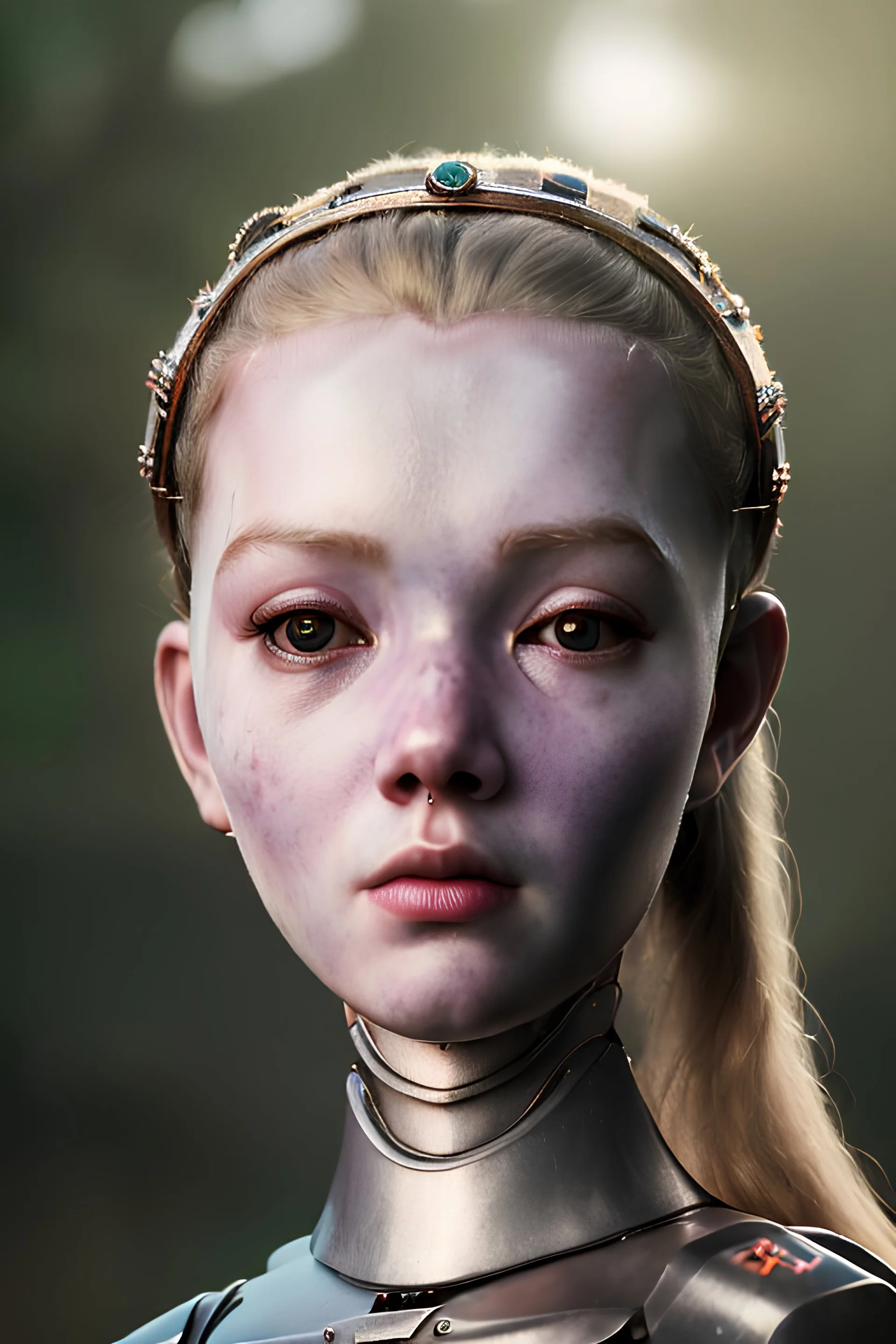 A photo realistic portrait of a stunning viking humanoid robot princess, who is incredibly sad, she lost her best friend in the world 8k, 3d with depth of field hyper realistic