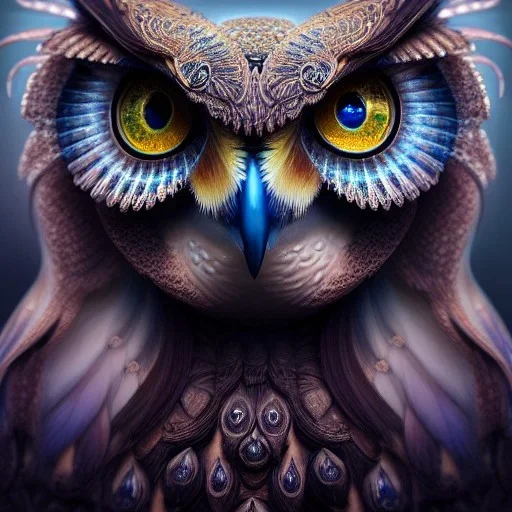 Insanely detailed photograph of an elaborate beautiful owl goddess intricate glowing skin eyes intricate face hair lashes fur dress hyperdetailed painting by Anna Dittmann Huang Guangjian and Dan Witz CGSociety ZBrush Central fantasy art album cover art 4K 64 megapixels 8K resolution HDR Greek shiny space colours jewelry celestial hair eyes light"