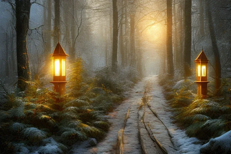 FOREST LANTERN WINTER PATH FALL