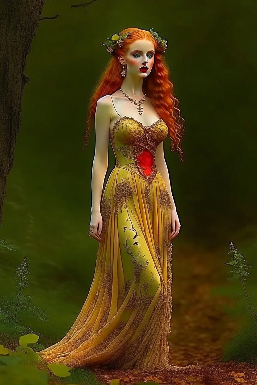 pretty girl, aged 19, ginger, faun, fantasy, full length, attractive. dress