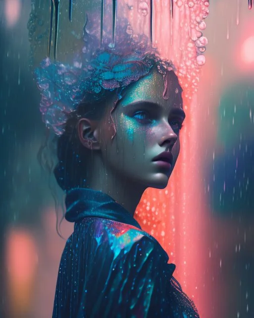 goddess painting in the style of marta bevacqua, violent, high delicate defined details, beautiful, atmospheric, rain, matte, 3 d 8 k octane rendered, sharp focus, illustration, holographic undertones, high detail, ultra realistic, highly saturated colors