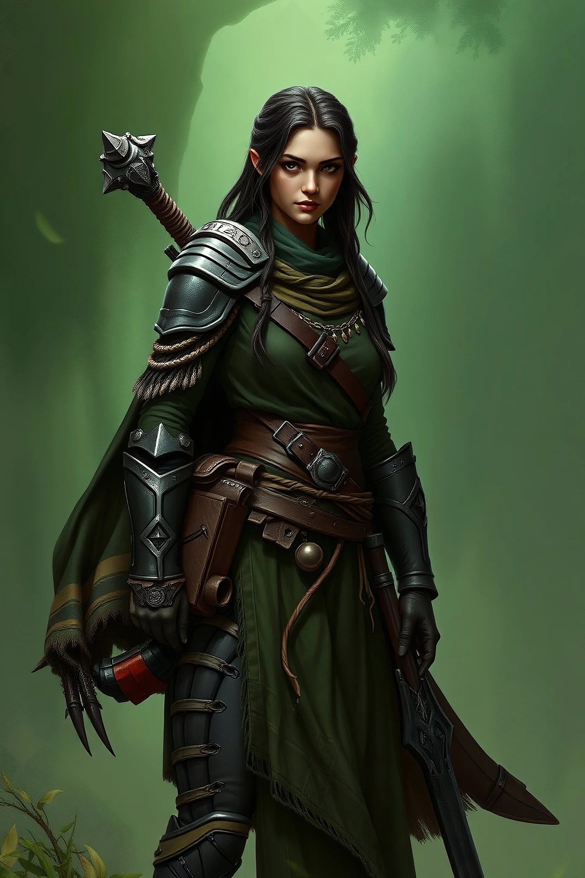 genasi dnd woman earth armor nature green background