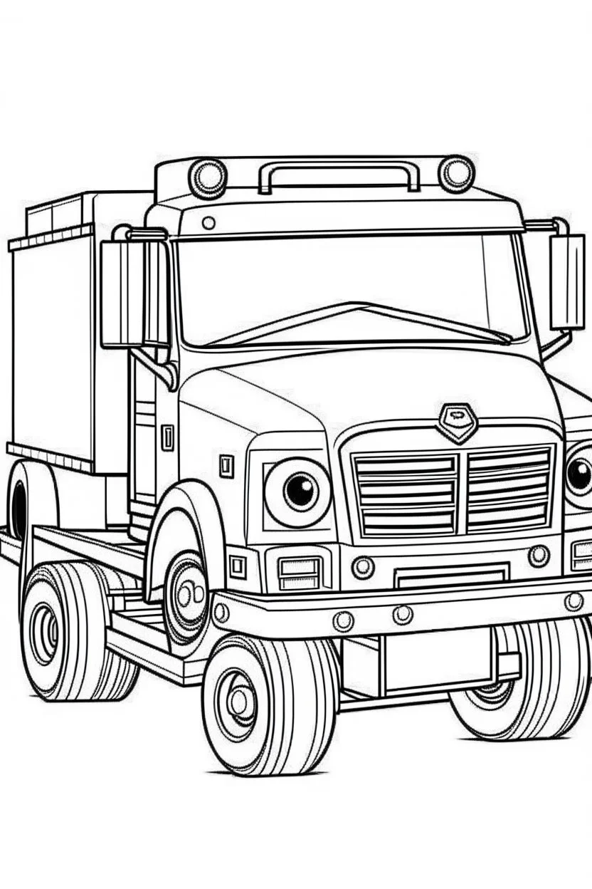 outline art for cute Truck coloring pages with sitch, white background, Sketch style, full body, only use outline, toddlers style, clean line art, white background, no shadows and clear and well outlined.