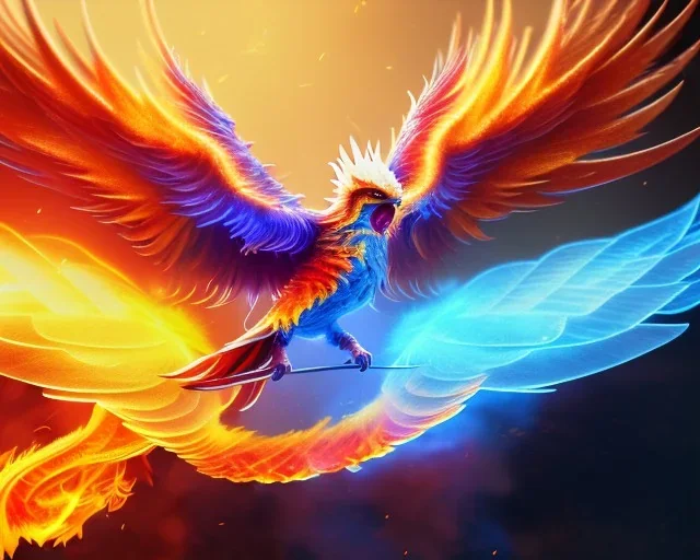 highly detailed illustration of a phoenix, fire and ice phoenix, phoenix bird wallpaper, one icy wing and one flaming wing, soft and smooth glowing wings, ethereal fantasy, macro lens, studio lighting blurry mist background, intricately detailed, smooth glowing feathers, trending on artstation, unreal engine 8k