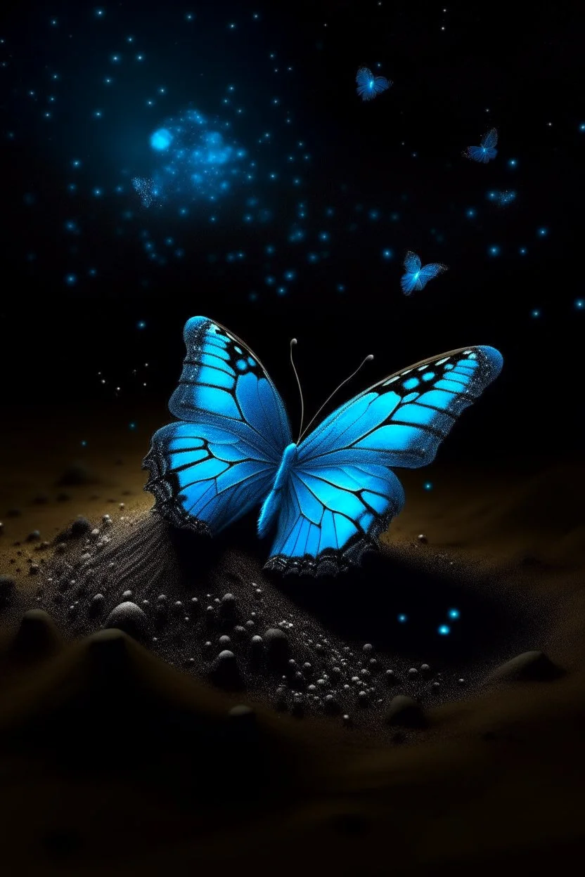 Luminous blue butterfly and manure full of stars