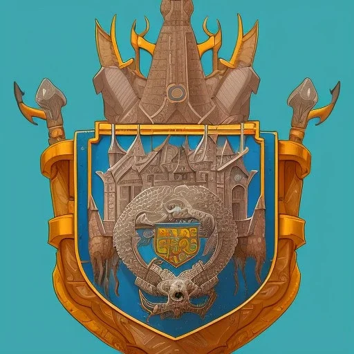 coat of arms of a troglodyte city in the moutains, very detailed