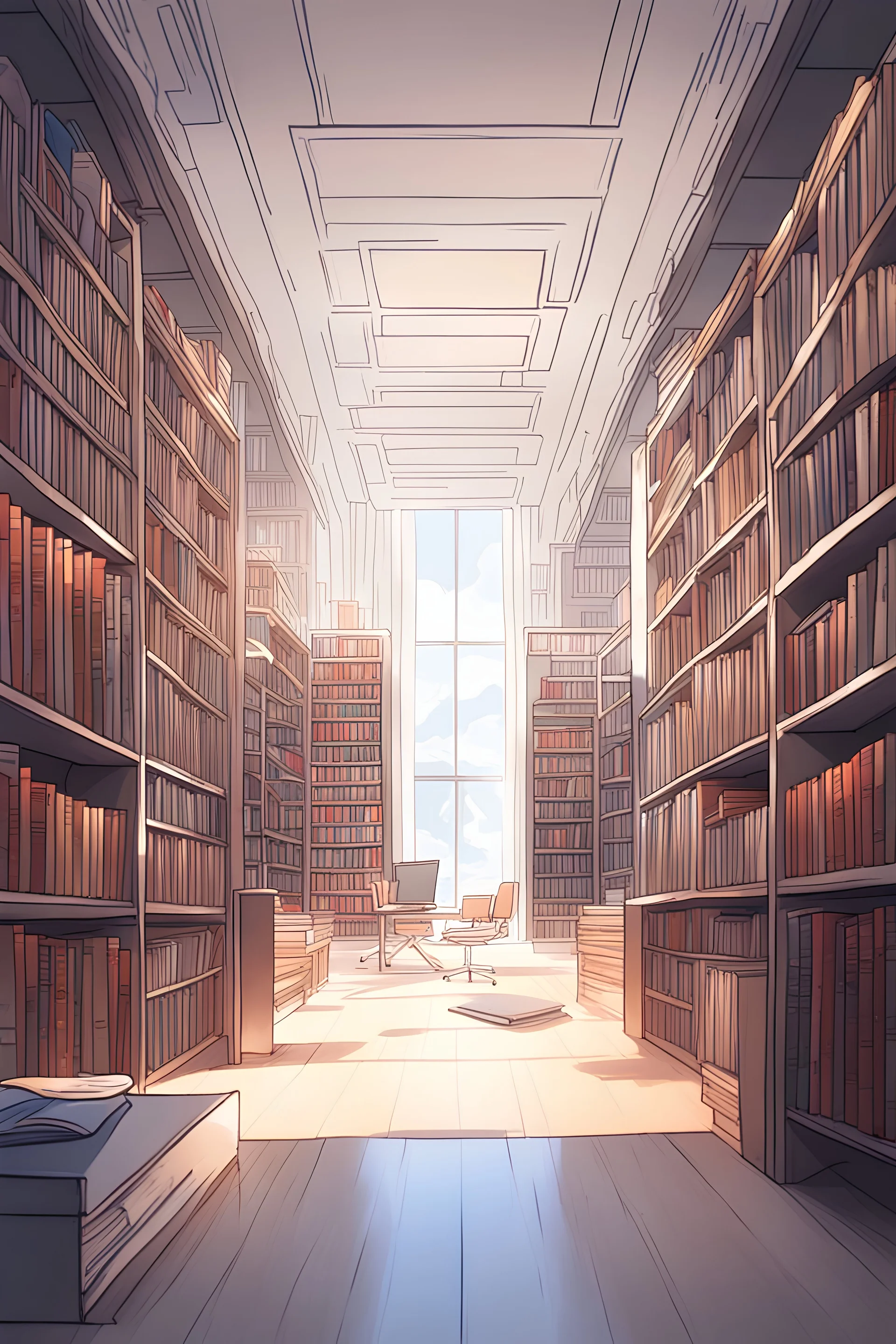 Library, state-of-the-art computers, book search. High-quality drawing, 8K