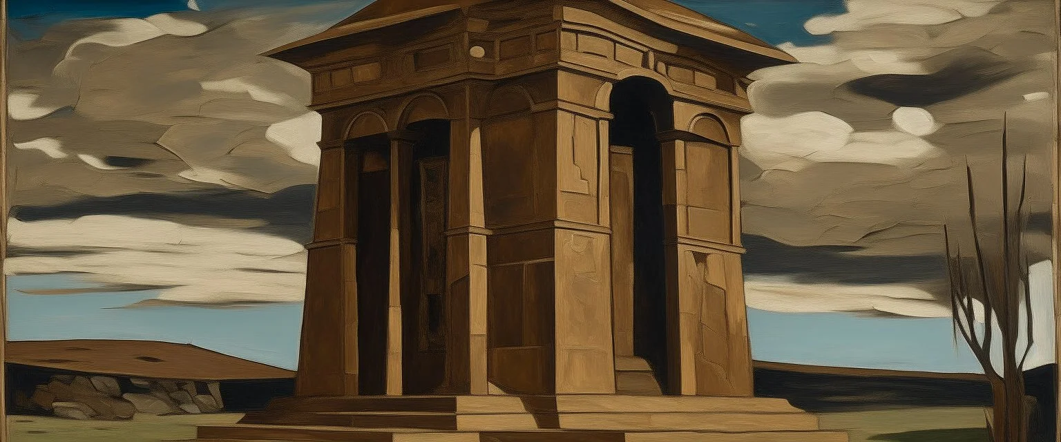 A brownish bronze ruined temple painted by Pablo Picasso